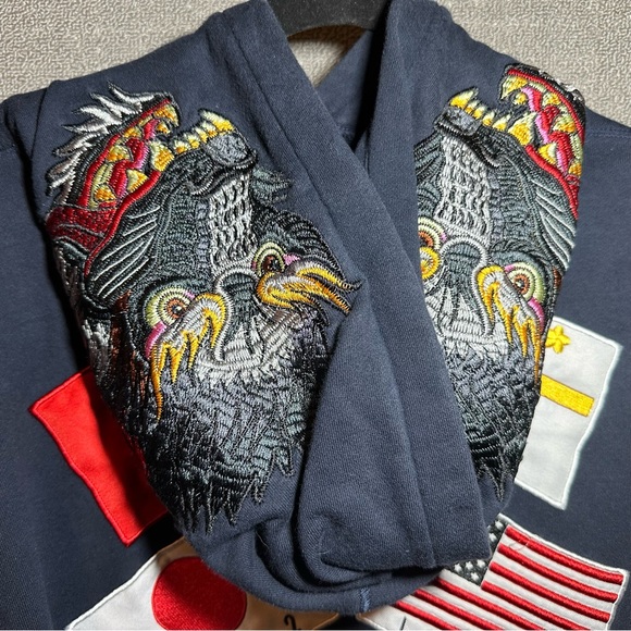 Very Rare- Iro Ochi Blue Half Denim Honshu WLVS JPN Embroidered Hoodie Size L - Picture 3 of 16